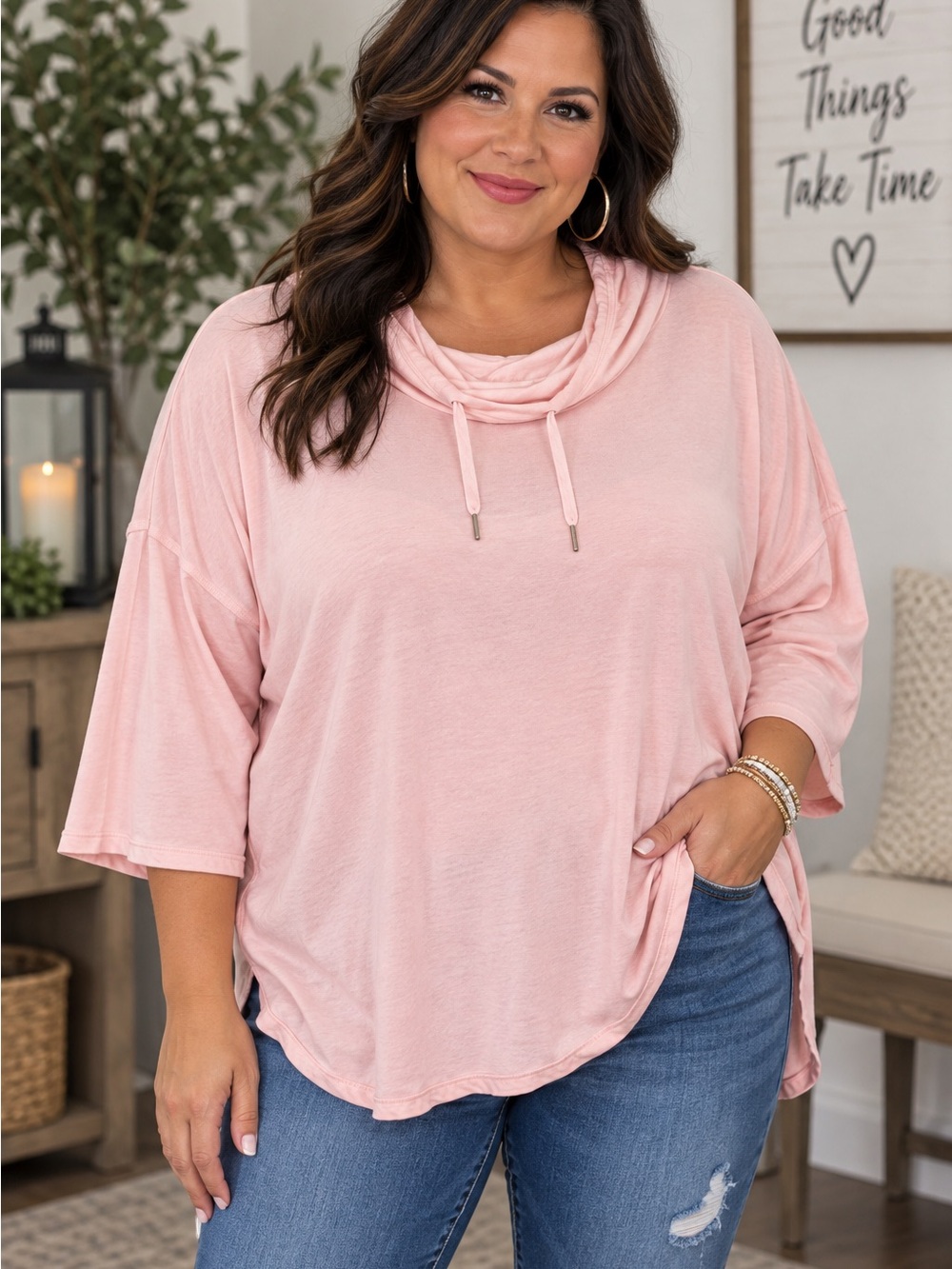Avia Blush Pink Cowl Neck Pullover Sweater